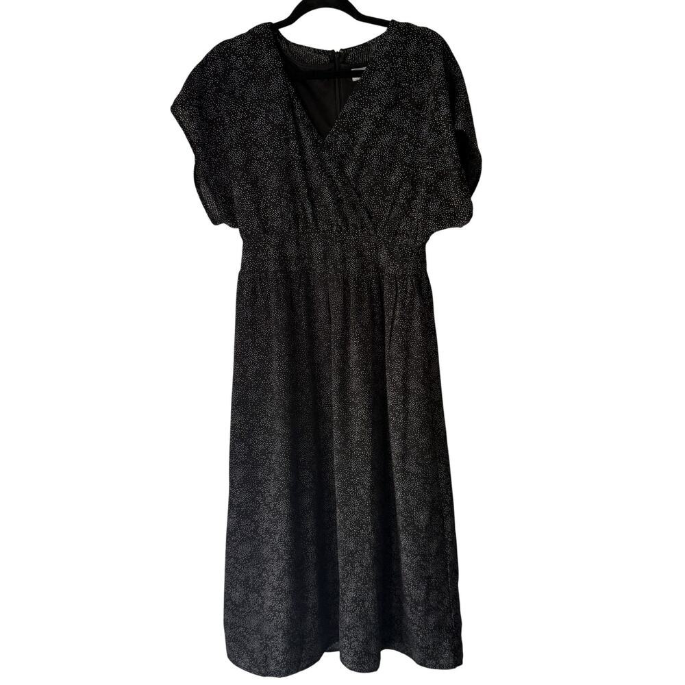 Piper & Scoot Dress Womens Small Black White Dotted Midi Short Sleeve‎ Polyester